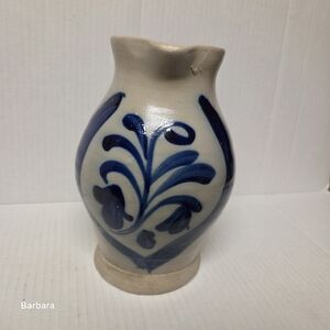 Vintage German Cobalt Blue Salt Glazed 1L Stoneware Pottery Jug